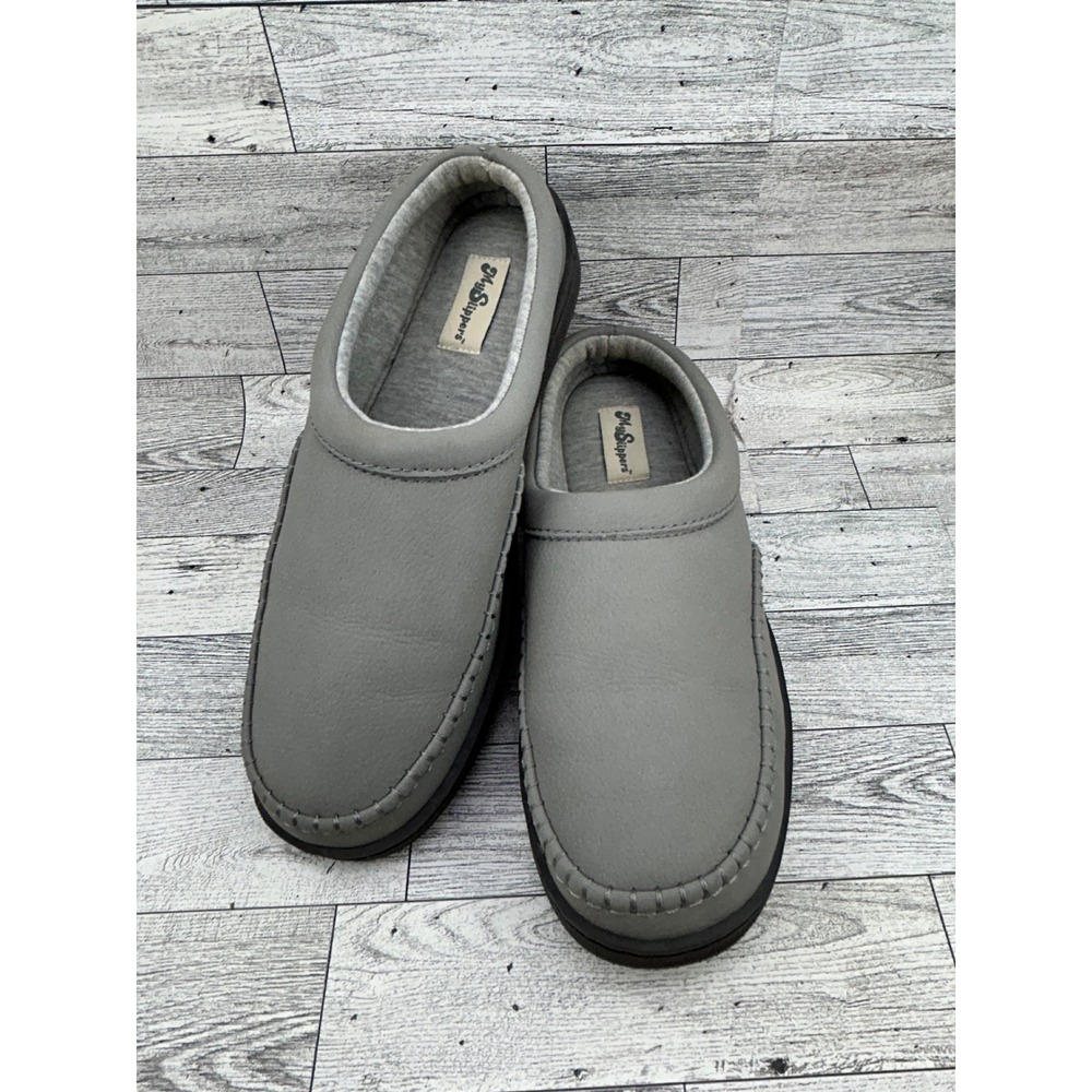 My Slippers MyPillow Women Size 9 Grey Leather Moccasin House Shoes 74474-05